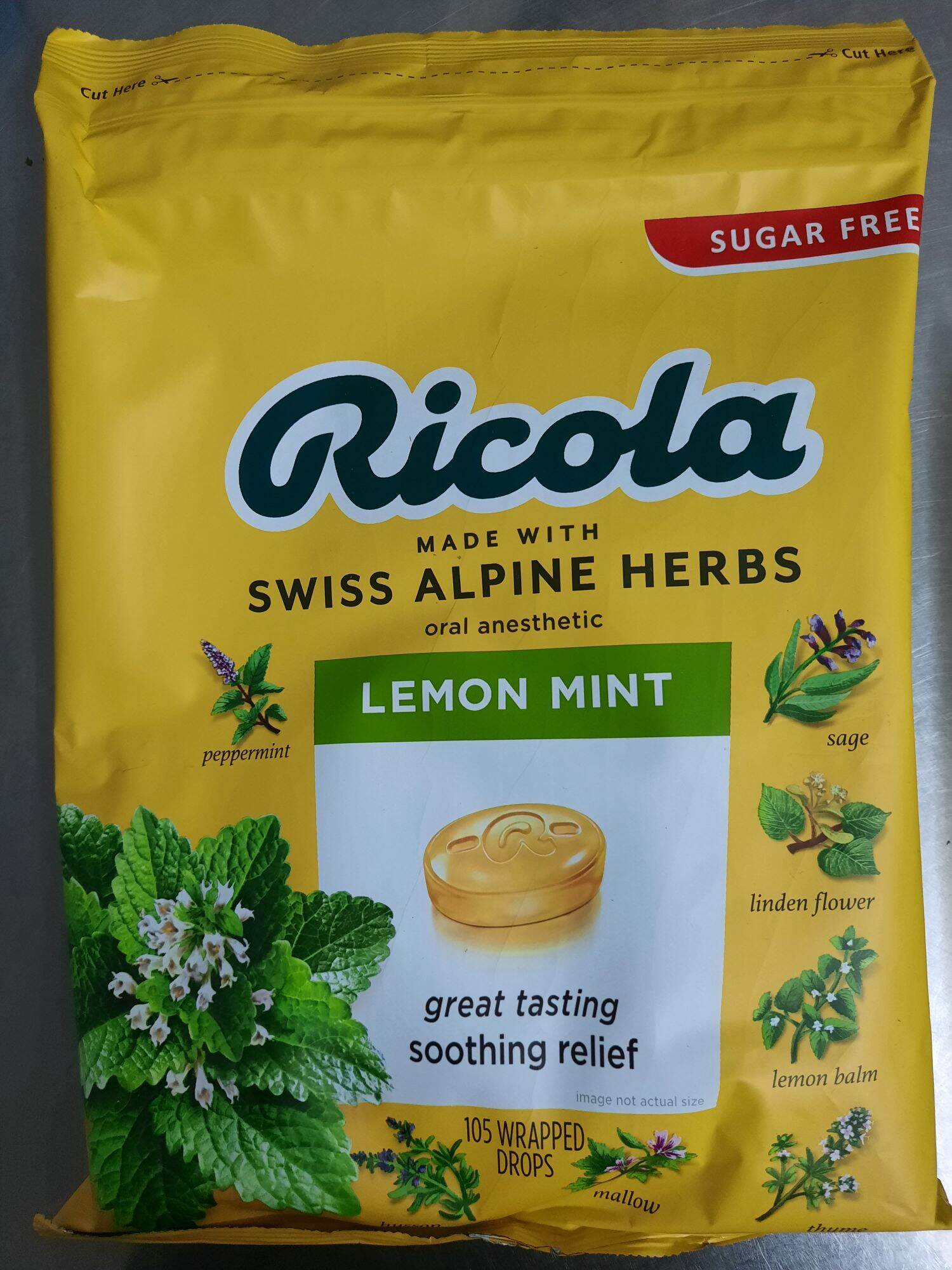 Kẹo ricola không đường vị chanh bạc hà nhập mỹ gói 105 v
