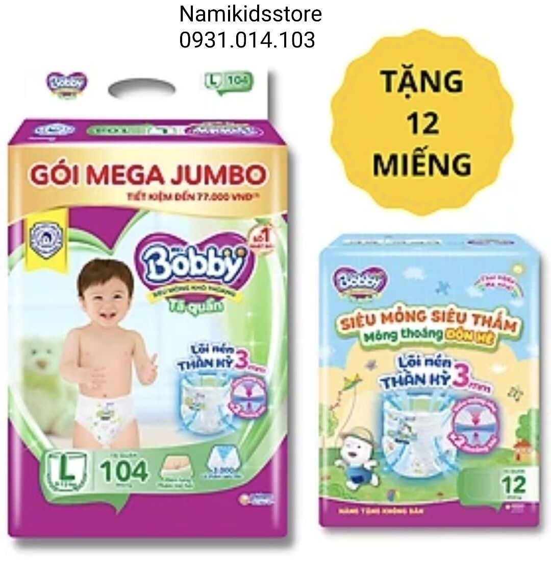 Tã quần Bobby M120/104/XL92/XXL84 (tặng kèm 12 miếng)