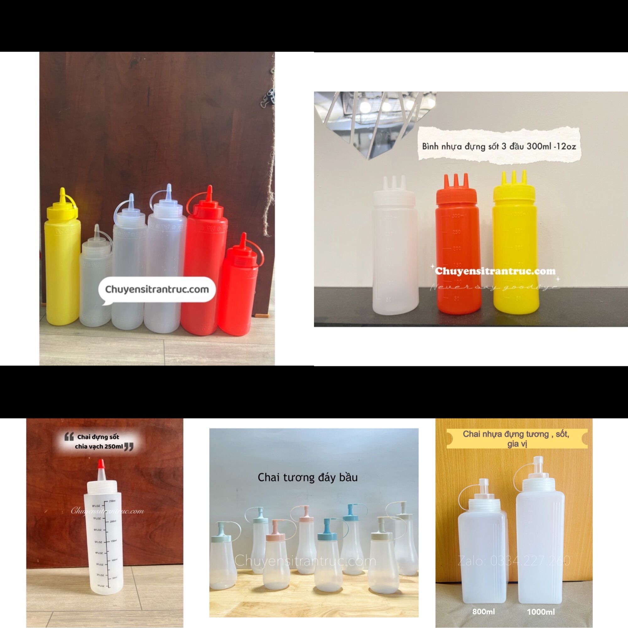 Chai nhựa , bình nhựa đựng nước sốt, thạch, tương ớt 250ml 500ml 700ml 1000ml