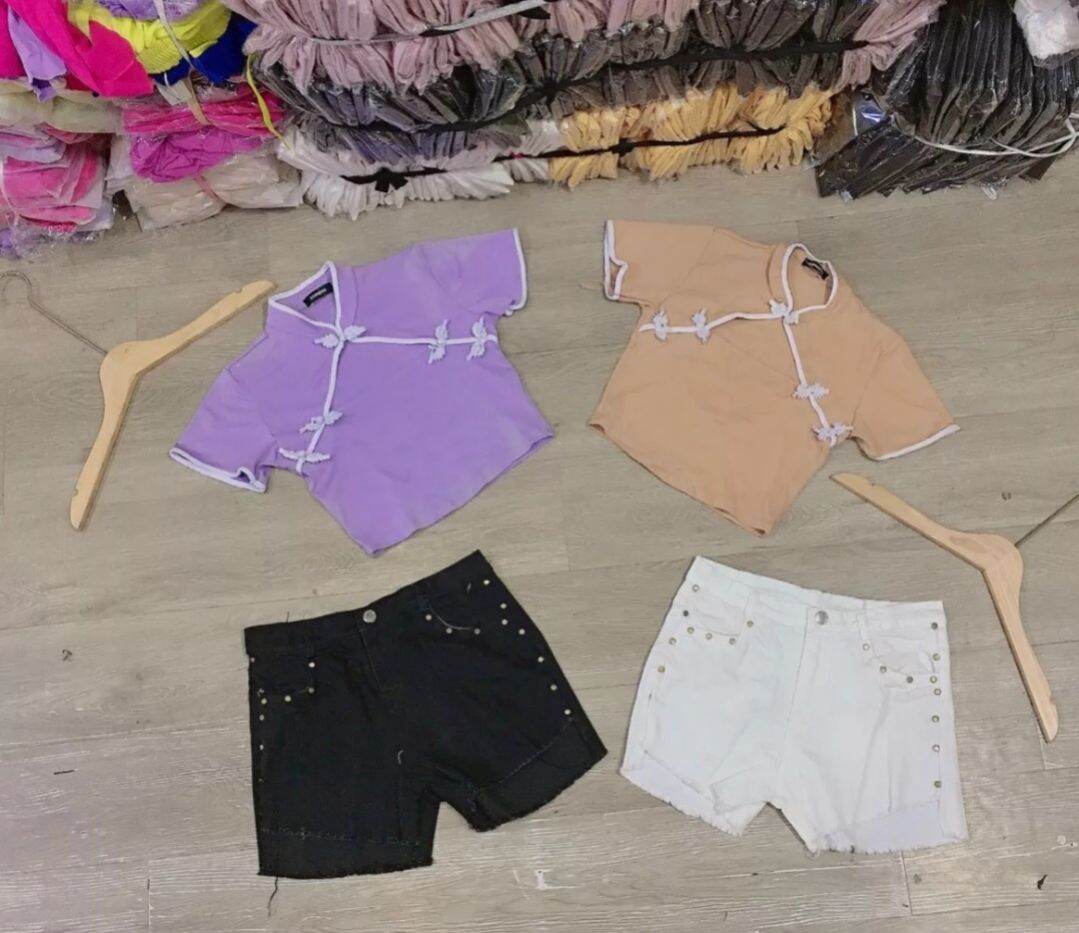 Áo thun croptop#hot girl ba bi áo viền cổ tàu form 45kg