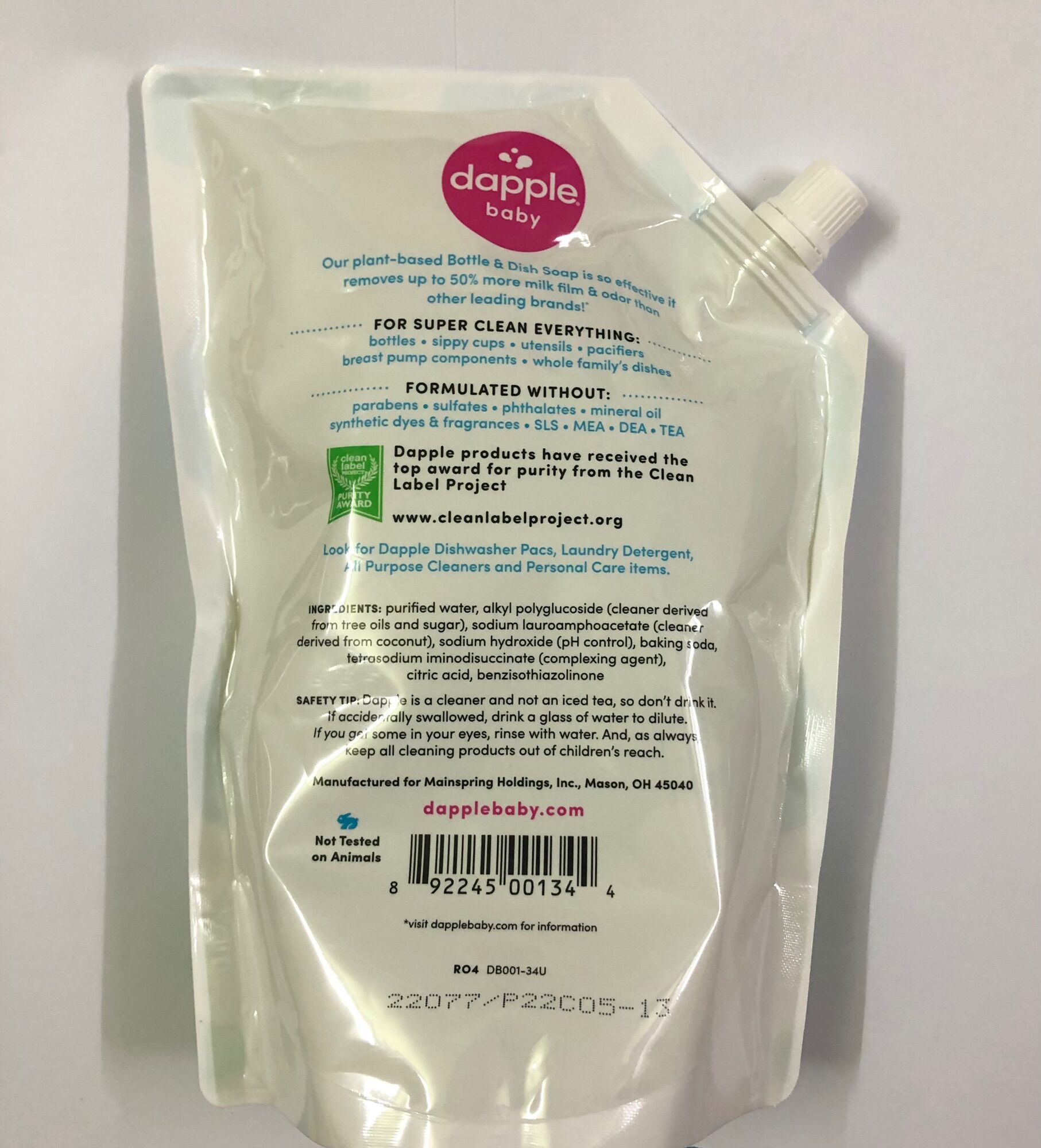 Nước rửa bình sữa Dapple Baby của Mỹ [KHÔNG MÙI]