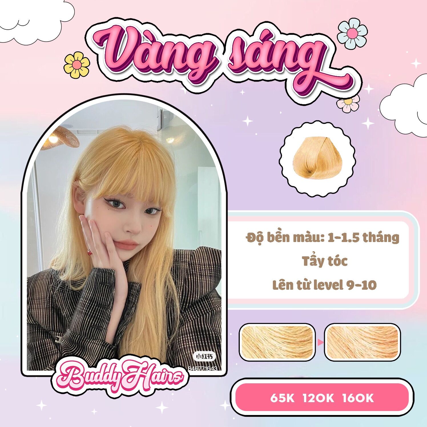 Thuốc nhuộm tóc Vàng sáng cần dùng Thuốc tẩy tóc / Nâng tone của buddyhairs, buddy.hairs, buddyhair TẶNG KÈM trợ nhuộm , găng tay , mũ trùm đầu