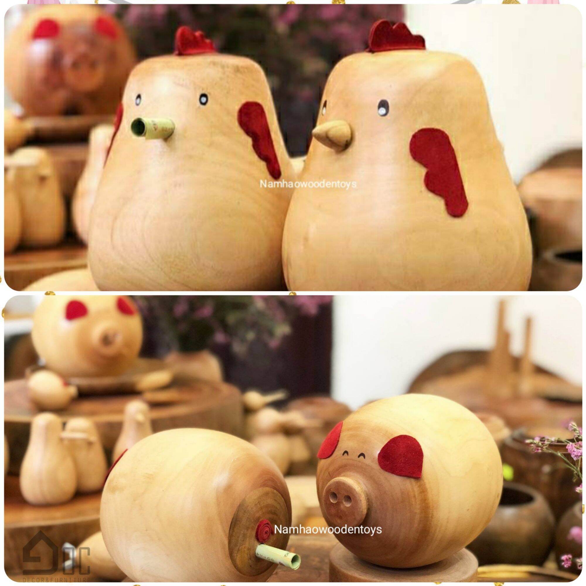 Combo gà, Heo lợn gỗ tiết kiệm đựng tiền🐔tặng kèm 1 chiếc lì xì bất kỳ🎊Vừa decor trang trí nhà