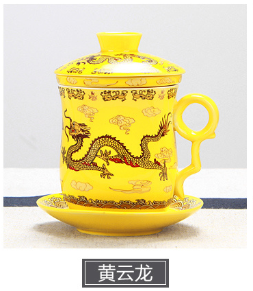 Jingdezhen Ceramic Tea Utensil Blue and White Porcelain Personal Glass Four-Piece Cup with Lid Filter Office Conference Tea Cup