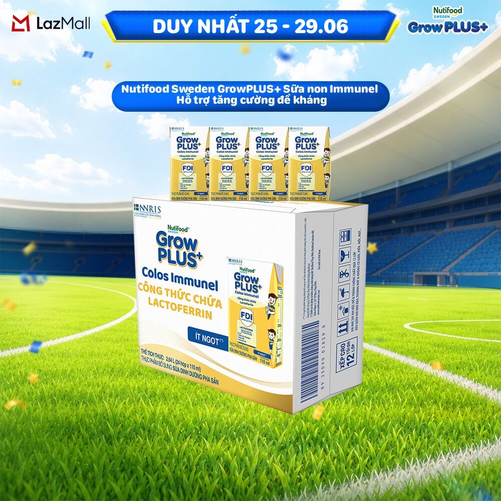 Thùng 24 Hộp Sữa Bột Pha Sẵn Nutifood Sweden GrowPLUS+ Sữa Non Immunel hộp 110 ml (Bao bì tuỳ lô hàng)