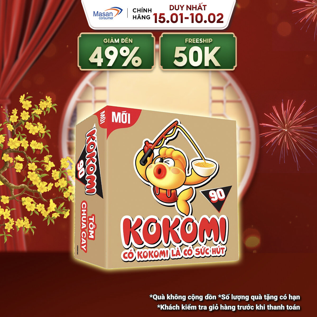 Mì Kokomi Đại 90 Tôm Chua Cay - Thùng 30 Gói x 90g