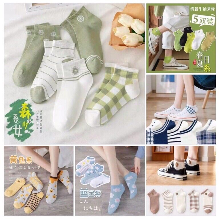 Combo 5 đôi tất, vớ nữ cổ ngắn nhiều kiểu xinh