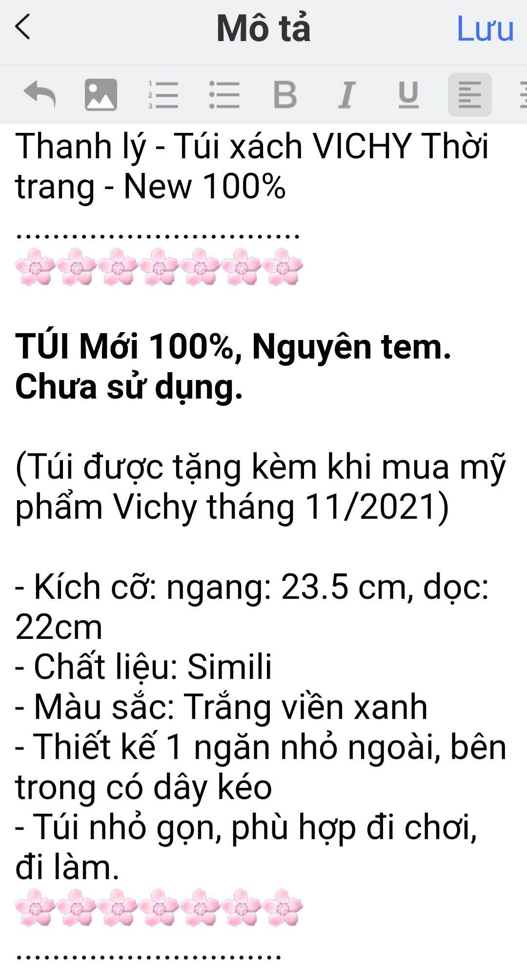 [Hết hàng] Thanh lý - Túi xách VICHY Thời trang - Mới 100%
