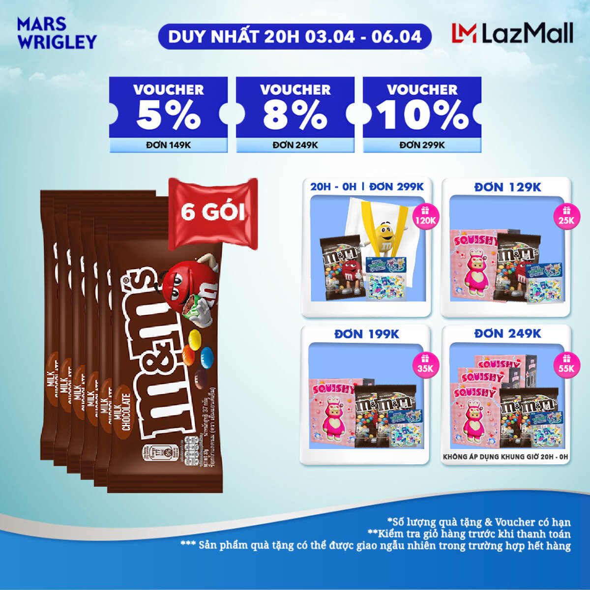 Combo 6 gói Kẹo Sô Cô La Sữa M&M'S 37g
