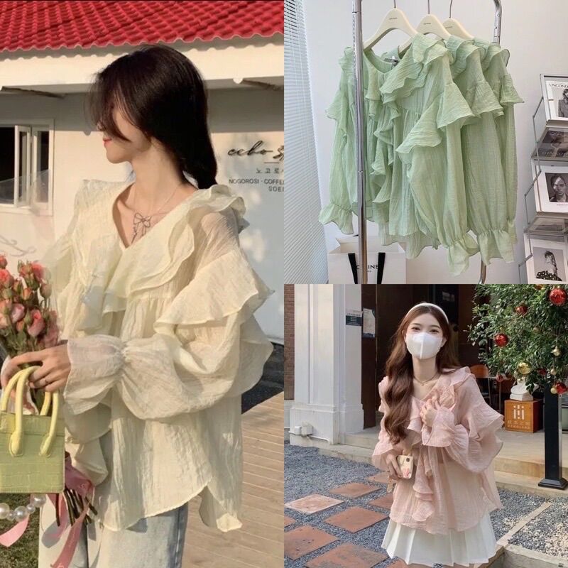 Áo sơ mi tơ bèo tiểu thư Pea Store (Chuẩn ảnh)