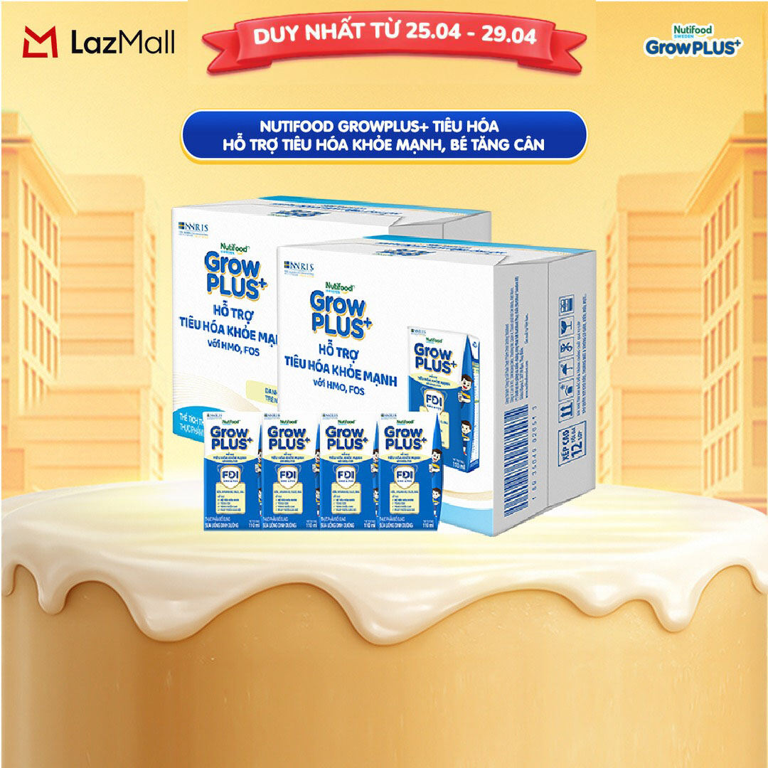 Sữa Nước Pha Sẵn Nutifood Sweden GrowPLUS+ Tiêu Hóa (Xanh Nhạt) - Hỗ trợ tiêu hóa khỏe mạnh, bé tăng cân - Trên 1 tuổi (48 hộp x 110ml)