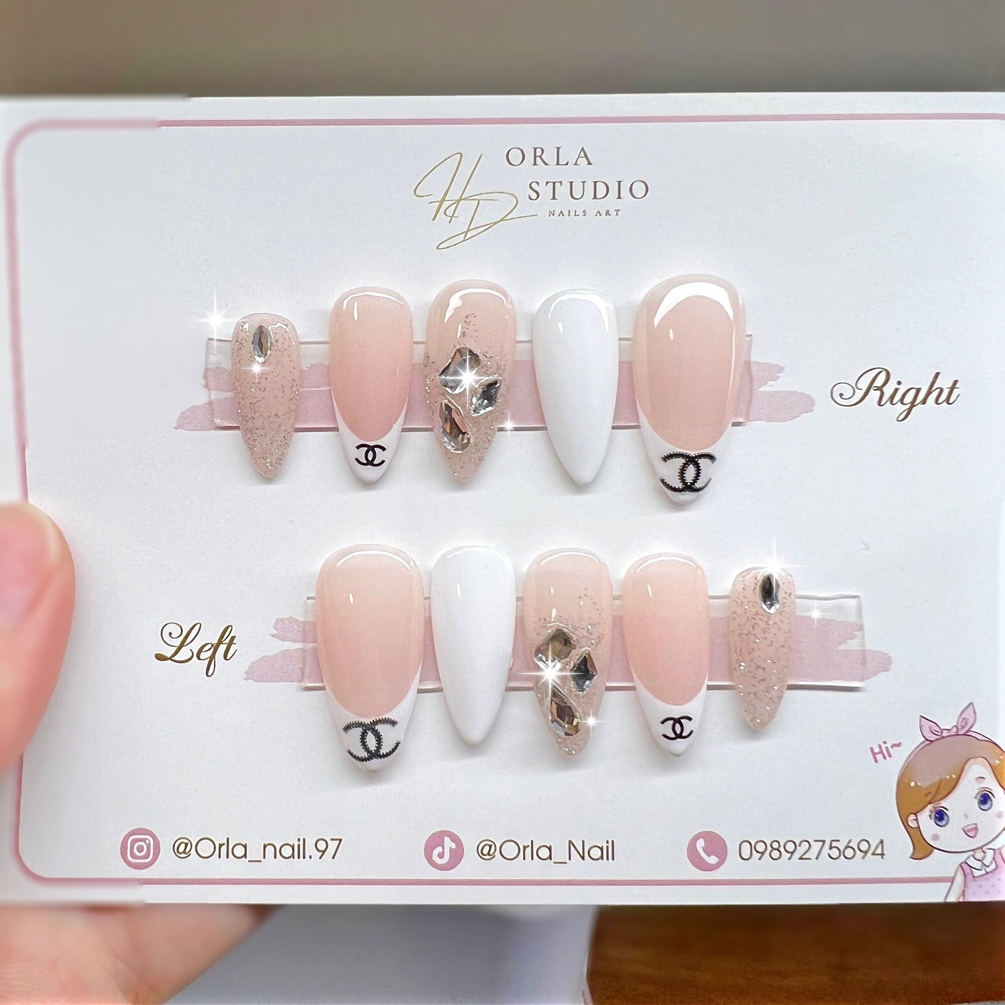 Nailbox màu thạch hồng gắn đá sang chảnh D805