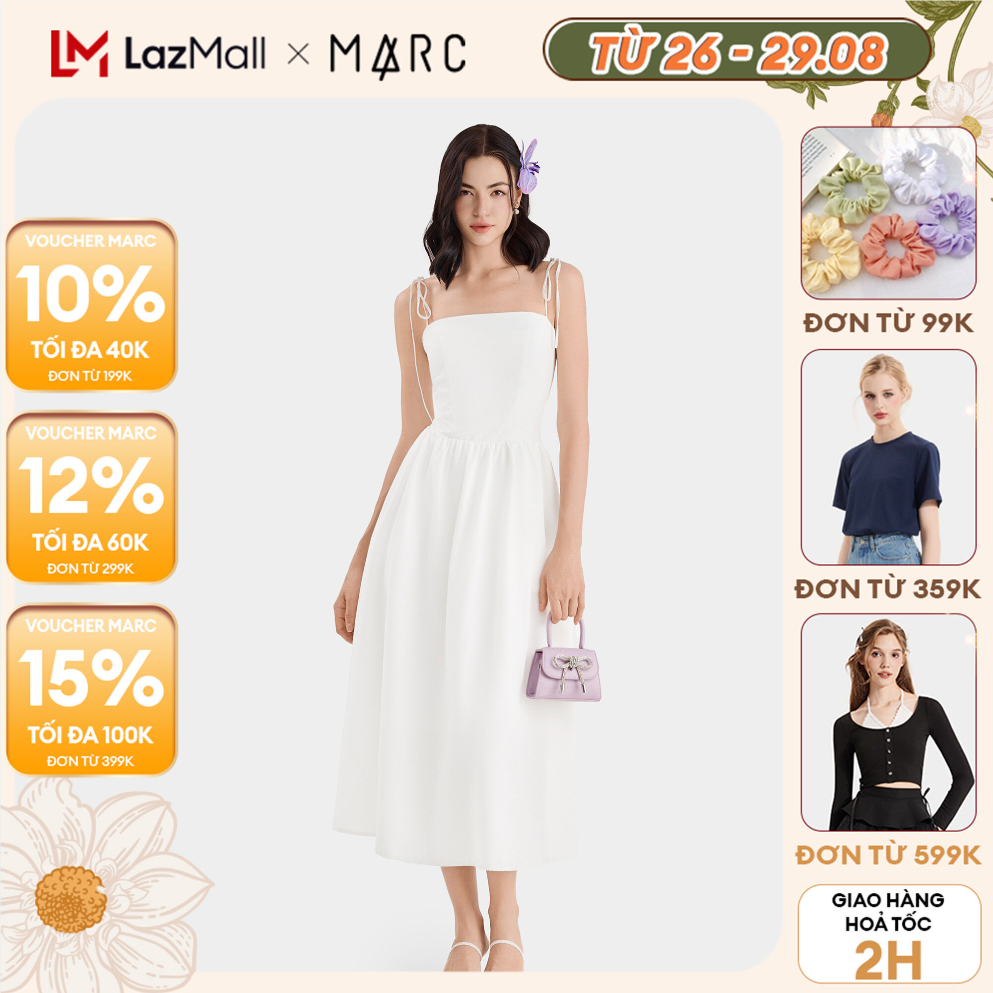 Đầm midi 2 dây smocking lưng nữ marc fashion cblh073123
