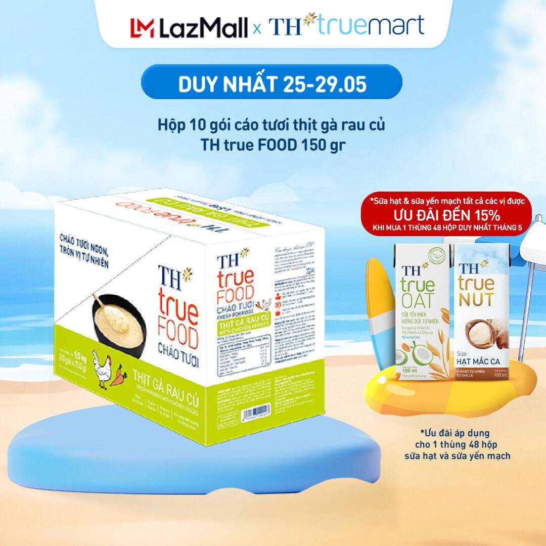 Hộp 10 gói Cháo tươi thịt gà rau củ TH true Food 150 g (150 g x 10 gói)