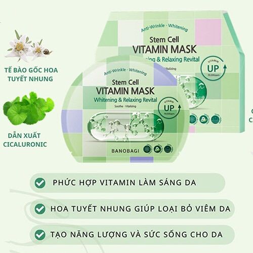 Mặt nạ giấy vitamin banobagi stem cell vitamin - xanh lá sáng da sạch sâu