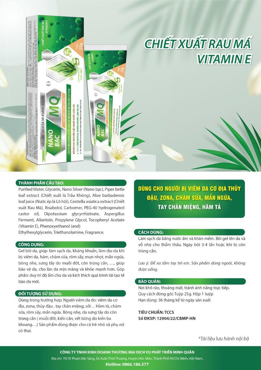 Gel NANO BẠC MQ - gel làm sạch da và kháng khuẩn - dùng được cho cả trẻ nhỏ và phụ nữ có thai