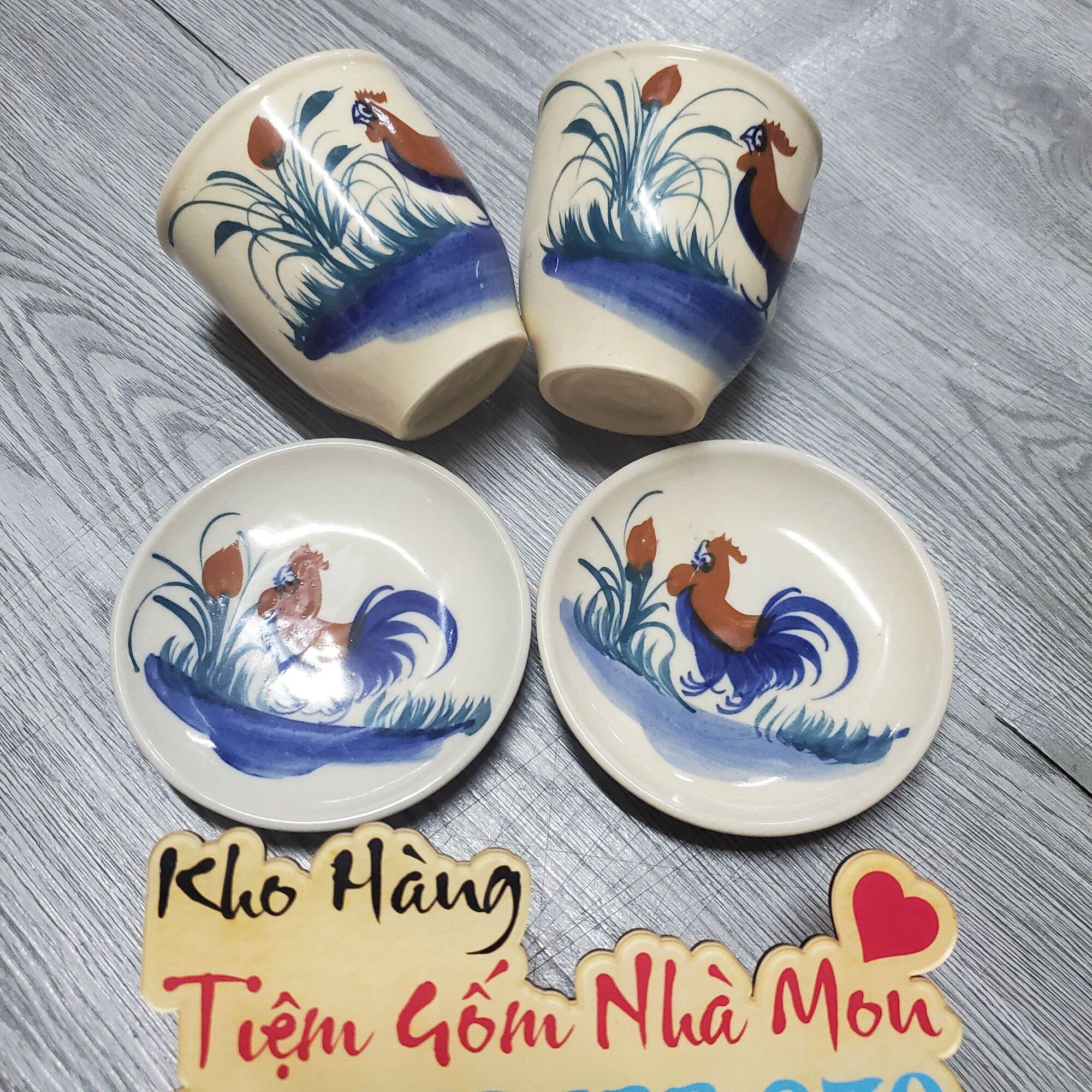 COMBO LY VÀ DĨA LÓT CON GÀ CAO CẤP 100% THỦ CÔNG (dung tích 300ml)