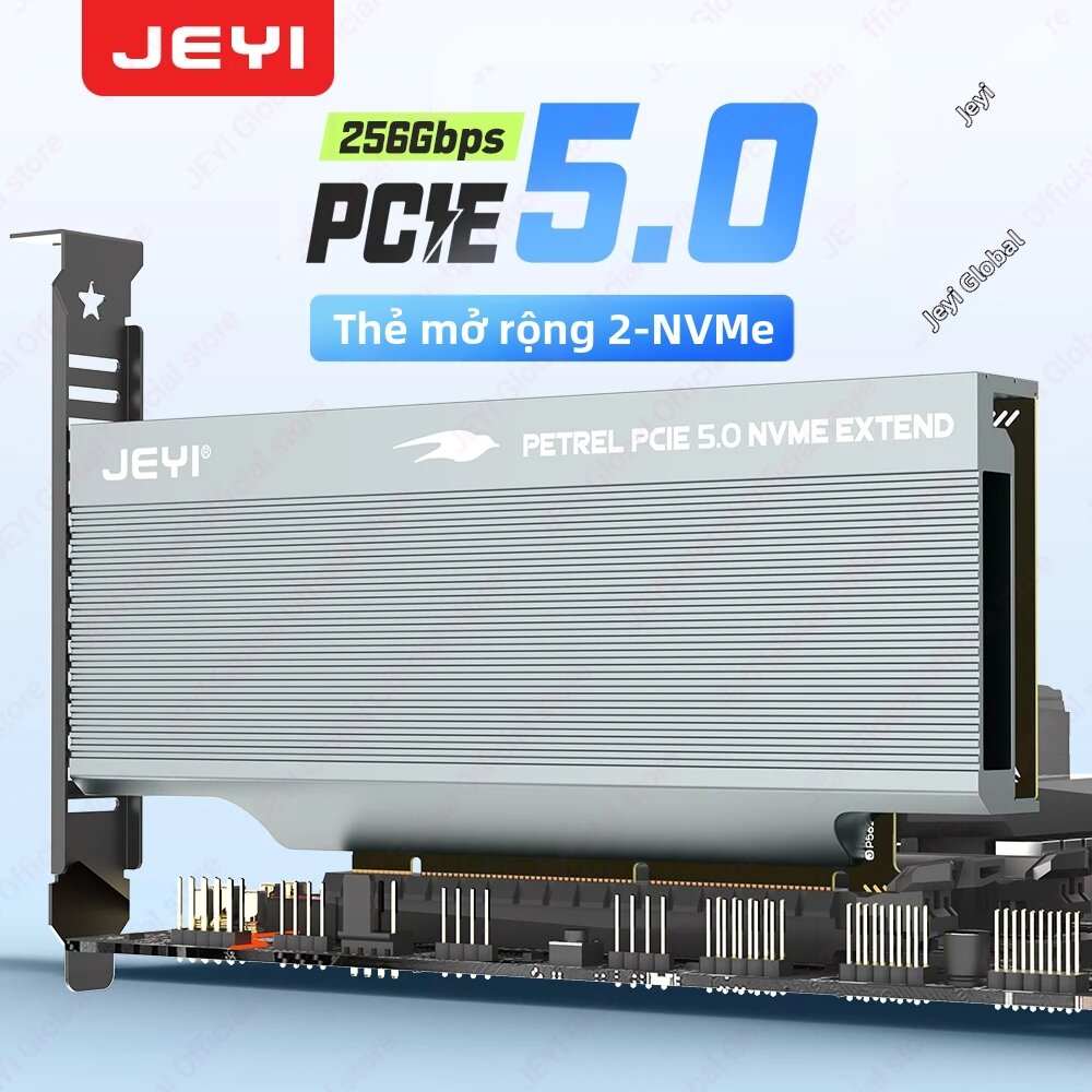 JEYI | Thẻ Mở Rộng JEYI 2-Bay M.2 NVMe SSD PCIe 5.0 X16 256Gbps Có Tản Nhiệt 2280/60/42/30 SSD Hỗ Trợ Phân Nhánh & RAID Giá 1,311,000 Đồng*Miễn phí vận chuyển