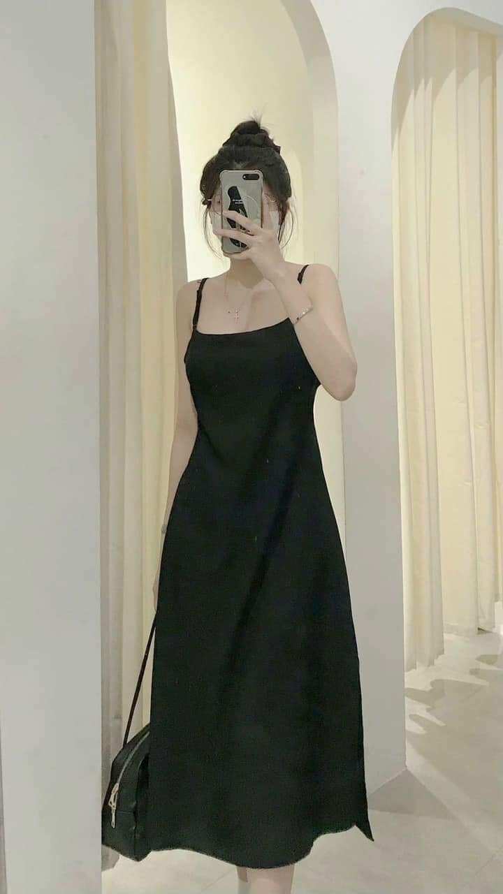 Đầm midi đen hở lưng dd183