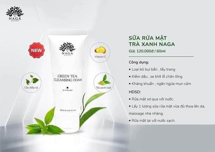 Sữa Rửa Mặt Trà Xanh Naga [60Ml] (Loại Bỏ Bụi Bẩn Tẩy Trang Kiềm Dầu Giảm Mụn Cám..)