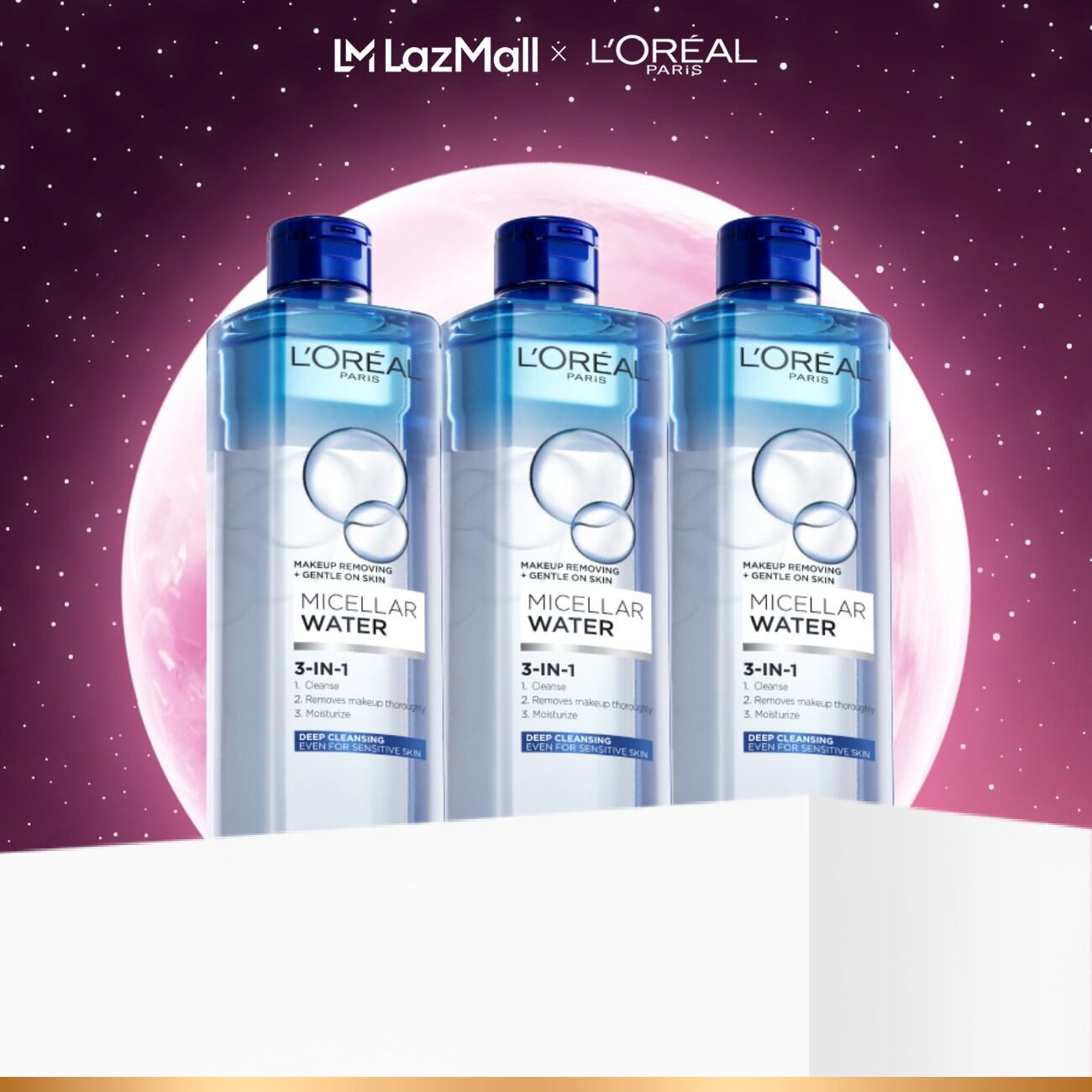 Bộ 3 nước tẩy trang đa năng 3-in-1 làm sạch sâu L'Oreal Paris Micellar Water 400ml (xanh dương đậm) - Virtual
