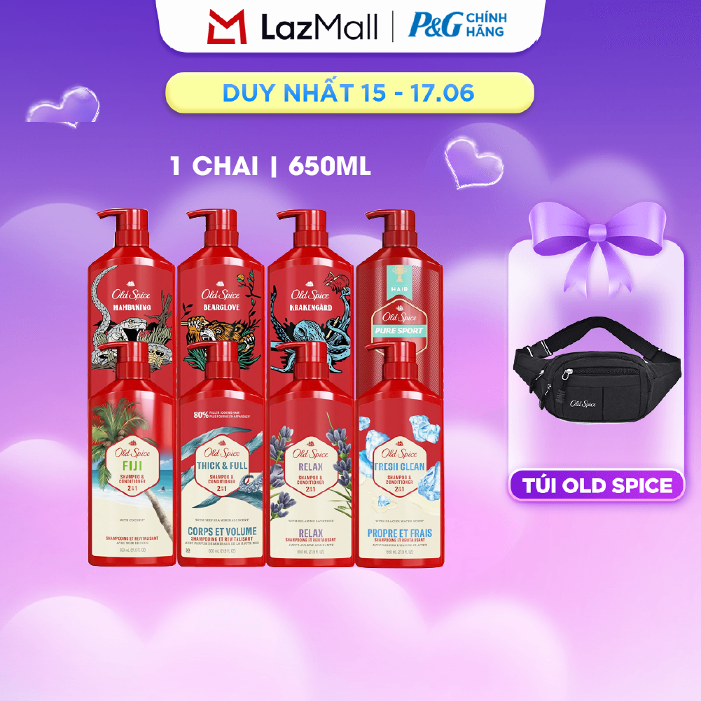 Dầu Gội Xả OLD SPICE Nhập Khẩu Mỹ 2IN1 Hương Nước Hoa Cho Nam Thick  Full/ Pure Sport/ Bearglove Chai 650ML