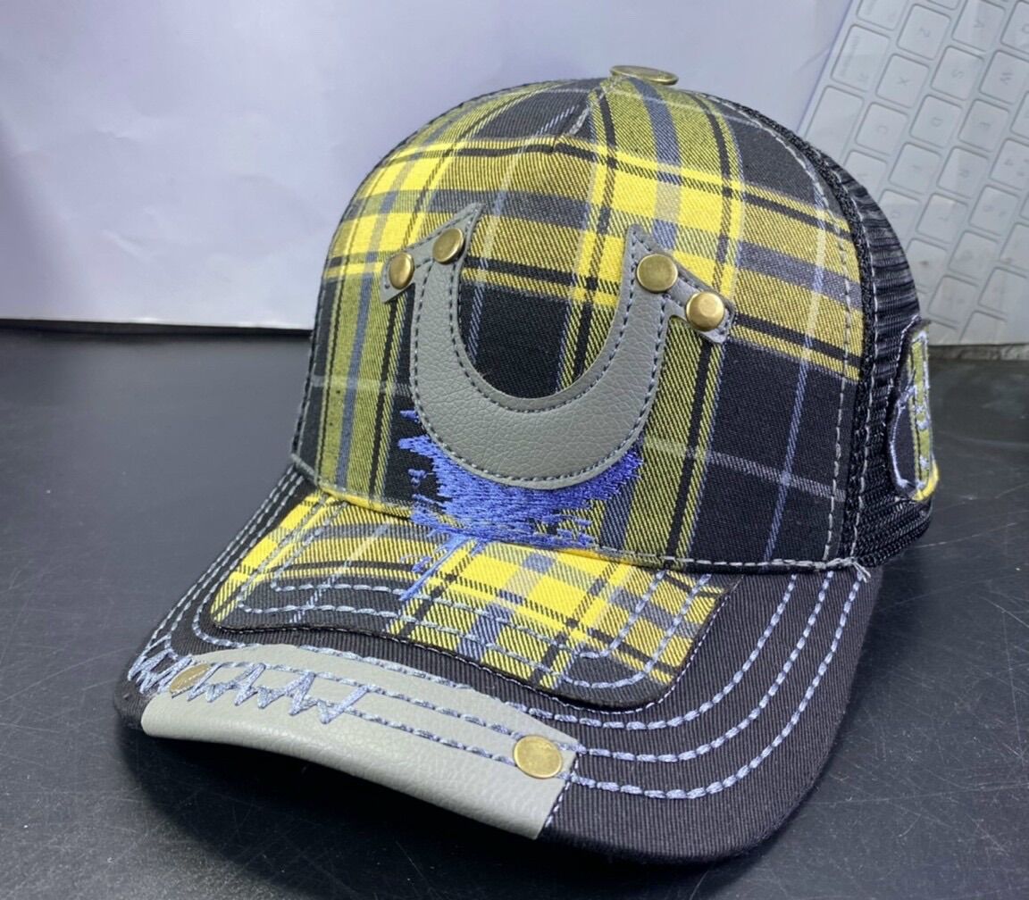 Mũ ông địa - Nón lưỡi trai True Religion caro phối lưới - Nón kết lưỡi trai caro logo Ông địa cực chất - Mũ kết VNXK thời trang nam