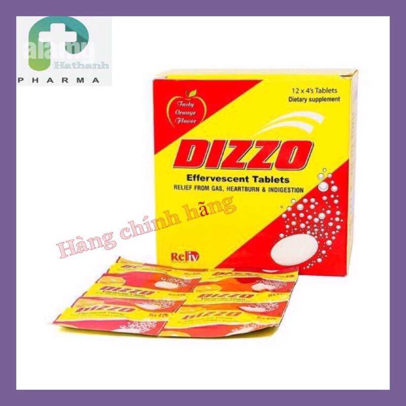 Vỉ 4 Viên Sủi Làm Hỗ trợ tiêu hoá Giảm đầy hơi, khó tiêu, ợ chua DIZZO Effervescent Vị Cam