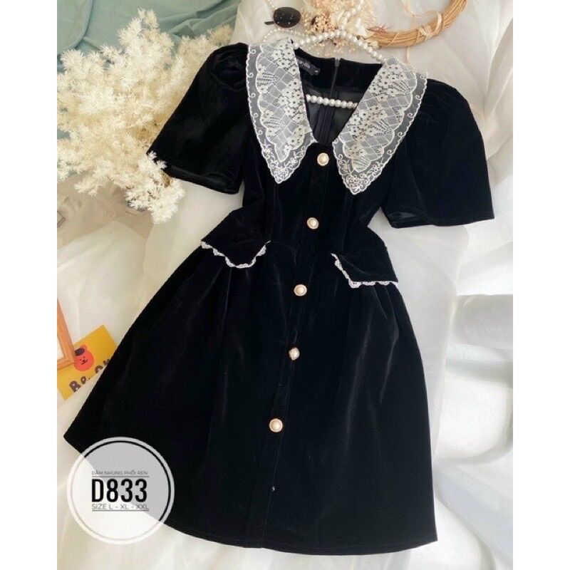 (SHOP TÁO ĐỎ BIGSIZE 50KG ĐẾN 90kg) đầm nhung cổ ren cổ điển Dáng A