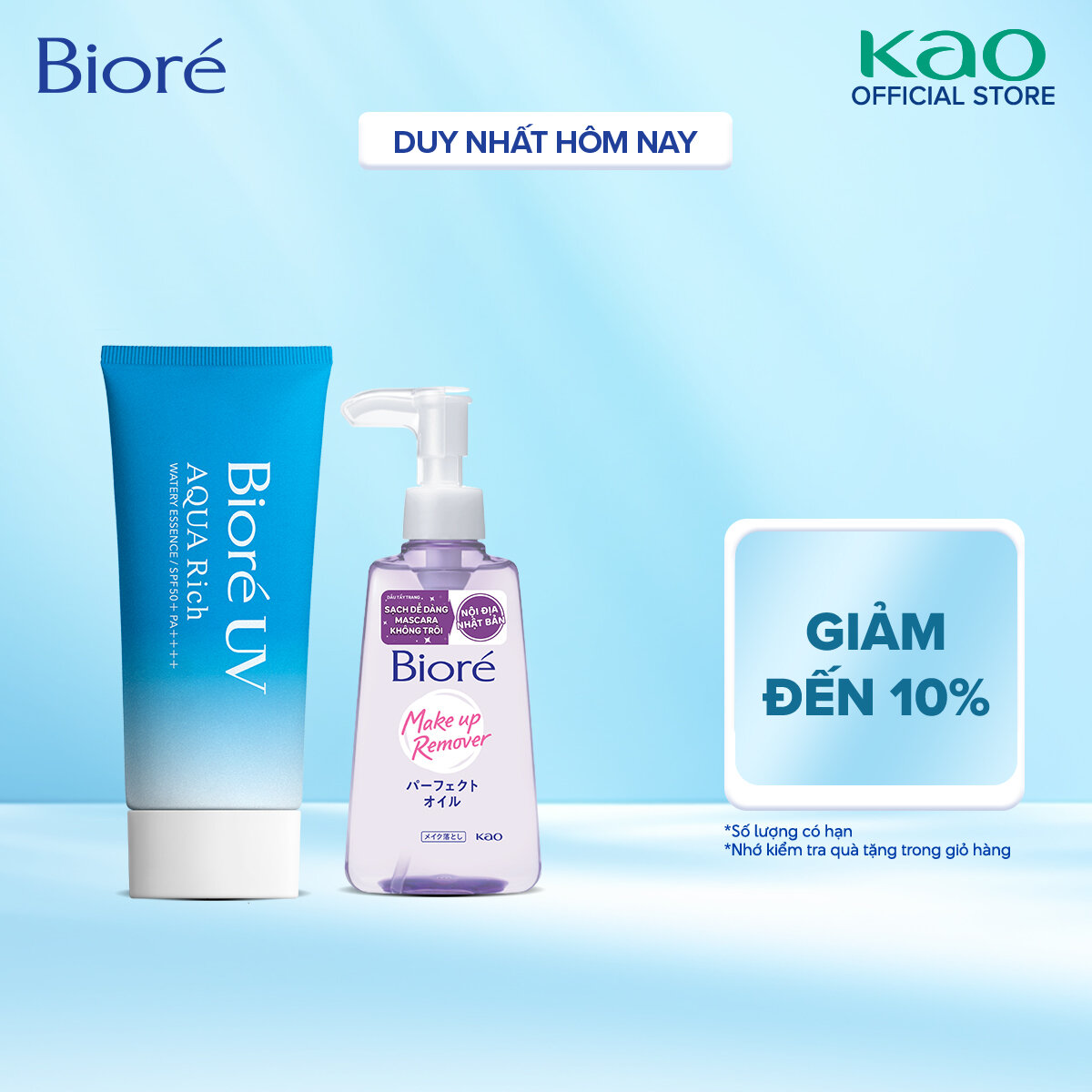 Combo Chống Nắng Màng Nước Dưỡng Ẩm Biore UV Aqua Rich 50g và Dầu Tẩy Trang Biore Make Up Remover Perfect Oil 150ml
