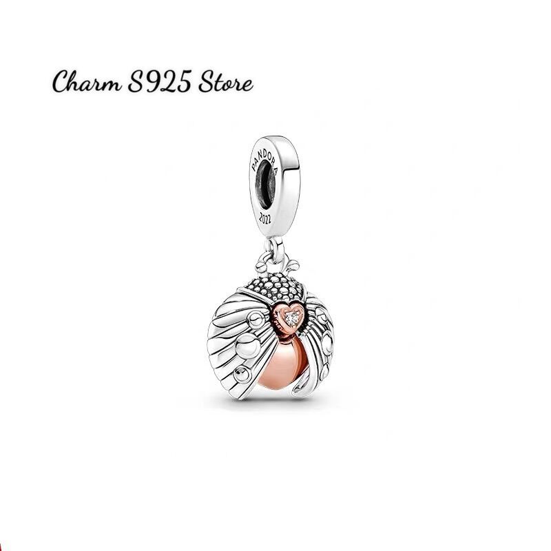 CHARM PAN ALE TREO ĐÔI CÁNH TIM VÀNG HỒNG S925