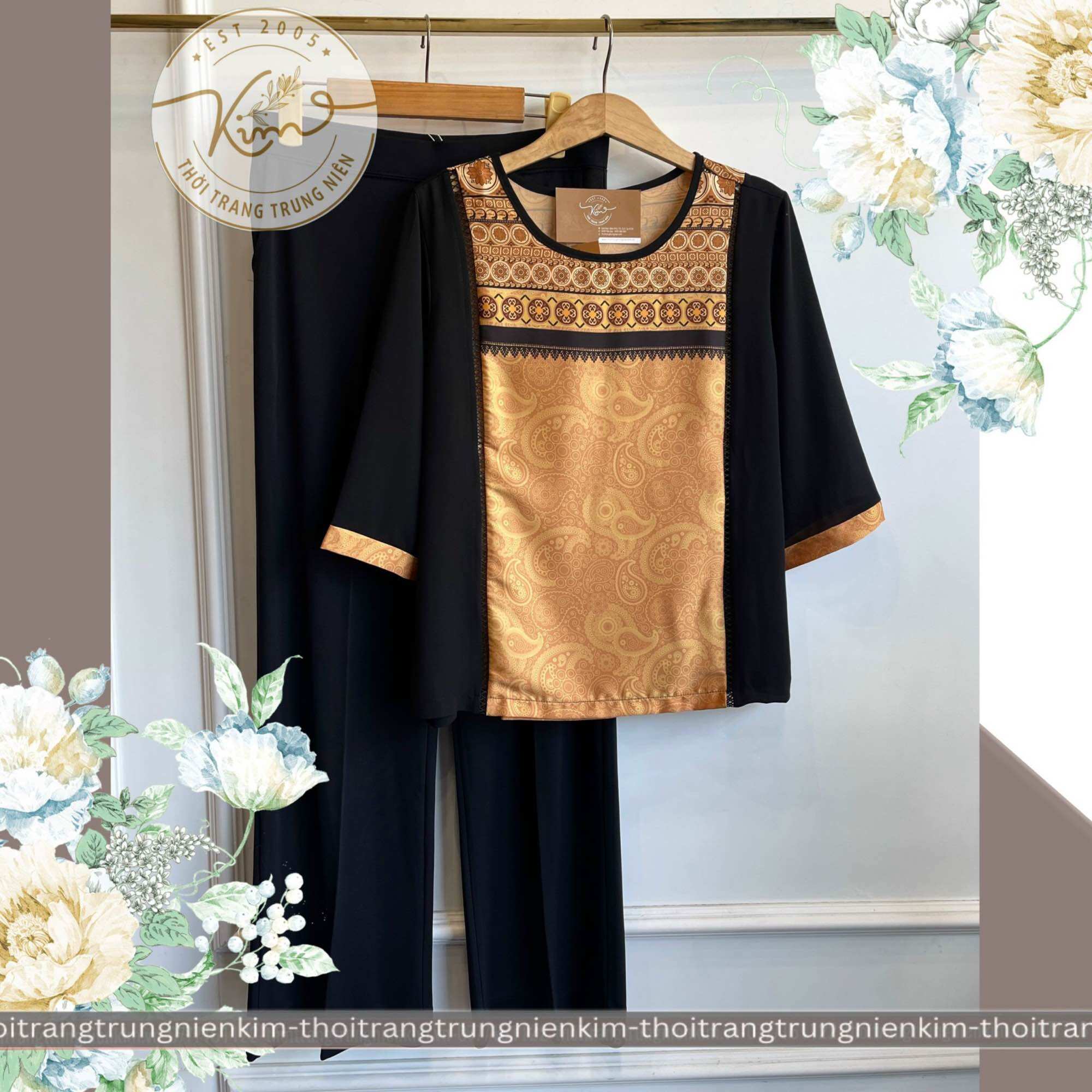 Sét bộ áo lụa phối voan trung niên kèm quần tây chất liệu cao cấp sang trọng Bigsize phù hợp mọi lứa tuổi