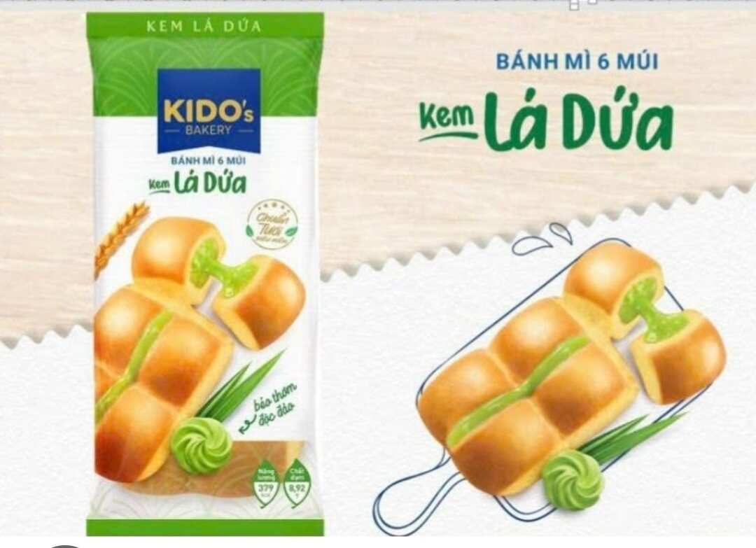 Combos 5 cái bánh mì tươi sáu múi nhân lá dứa 80gr kido's