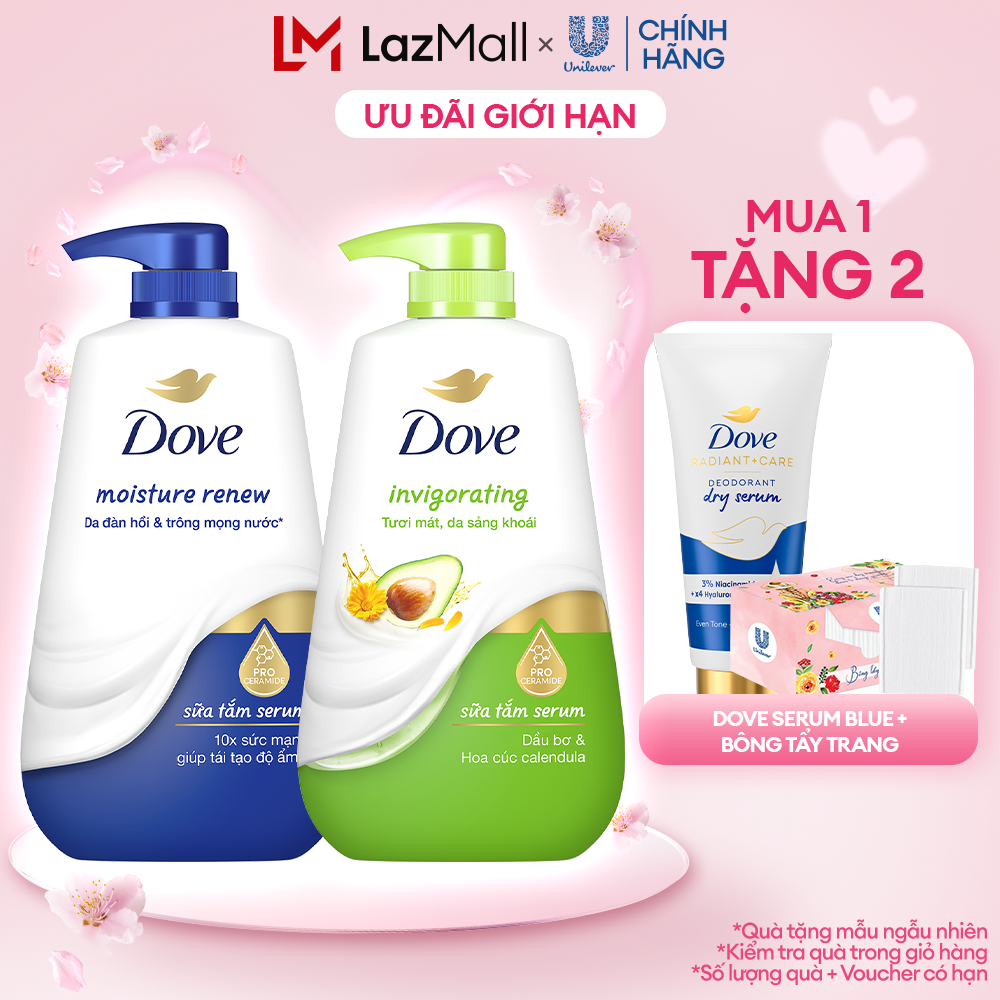 Combo 2 chai sữa tắm dưỡng thể Dove Dove Deep Moisture Dưỡng ẩm chuyên sâu và Invigorating Da mịn thơm mát 500g/chai (bao bì tùy lô nhập hàng)