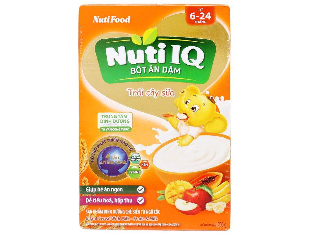 Bột ăn dặm NutiFood Nuti IQ trái cây sữa hộp 200g 6 - 24 tháng