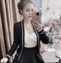 Áo khoát len tay dài phối viền