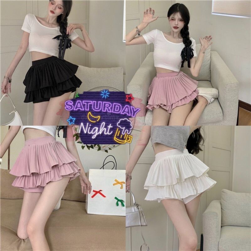 Chân Váy Xếp Li Xòe Ulzzang 2 Tầng Cực Xinh  V5 / Chân Váy 2 Tầng Xếp Li Có Quần Trong