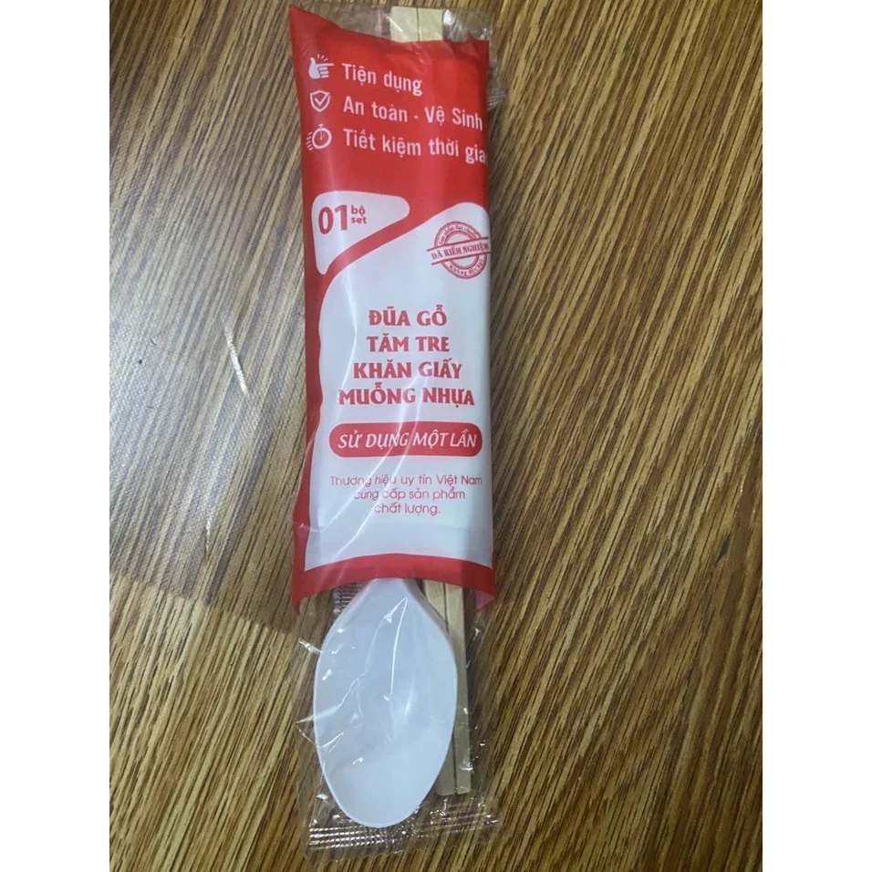 100 Bộ Combo (Đũa, Muỗng nhựa, Khăn Giấy, Tăm) Đồ dùng một lần
