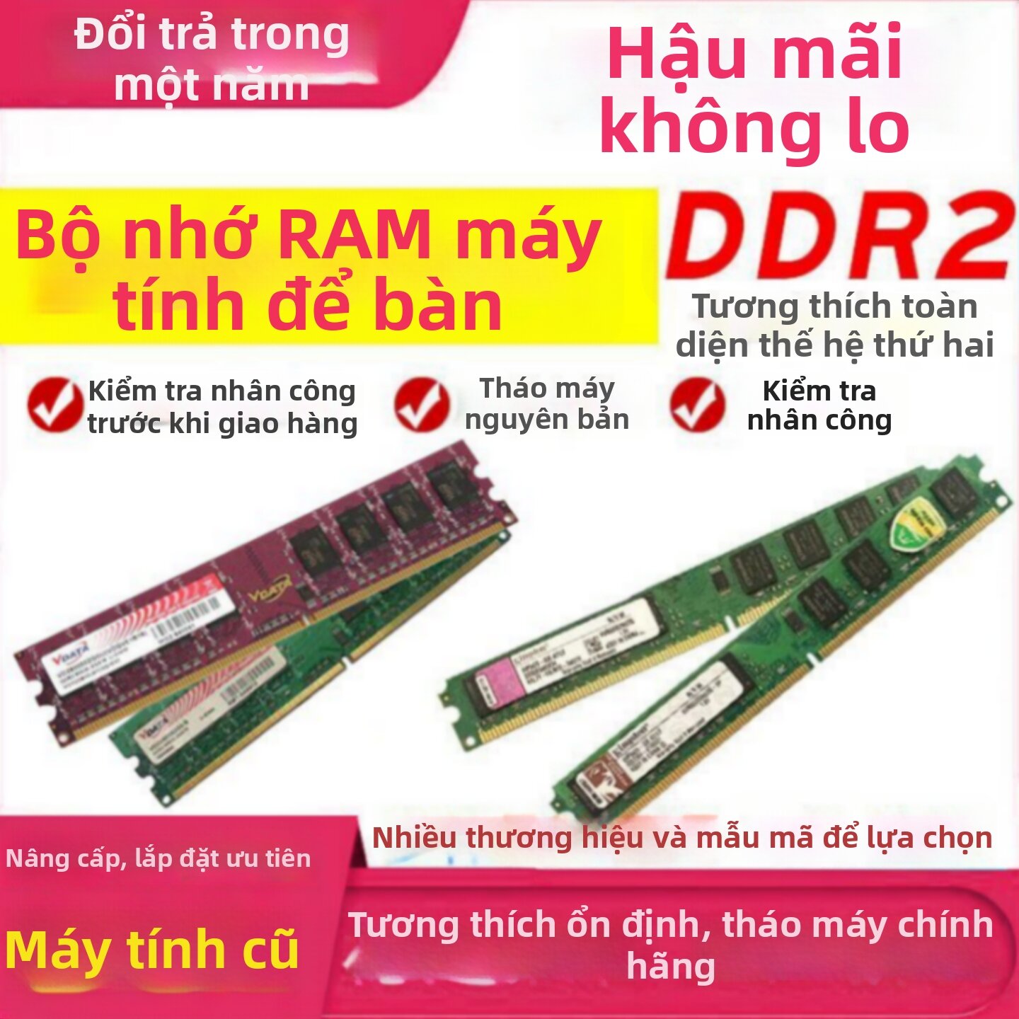 Fully Compatible Desktop Computer Memory Stick DDR2 2G 800MHz from Original Laptops And Desktops for Computer Hardware Giá 53,000 Đồng*Miễn phí vận chuyển