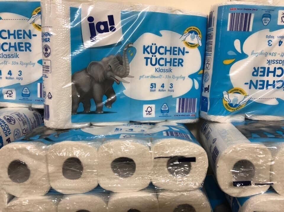 Giấy nhà bếp đa năng ja 3 lớp mua tại đức, bịch 4 cuộn và bịch 8 cuộn