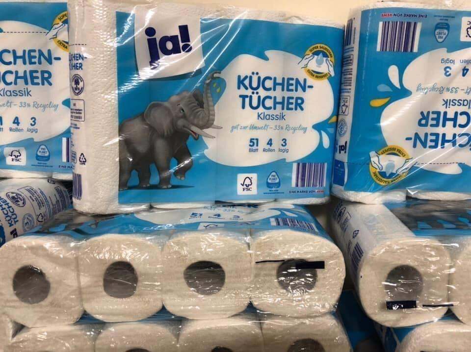 GIẤY NHÀ BẾP ĐA NĂNG JA 3 LỚP MUA TẠI ĐỨC, BỊCH 4 CUỘN VÀ BỊCH 8 CUỘN