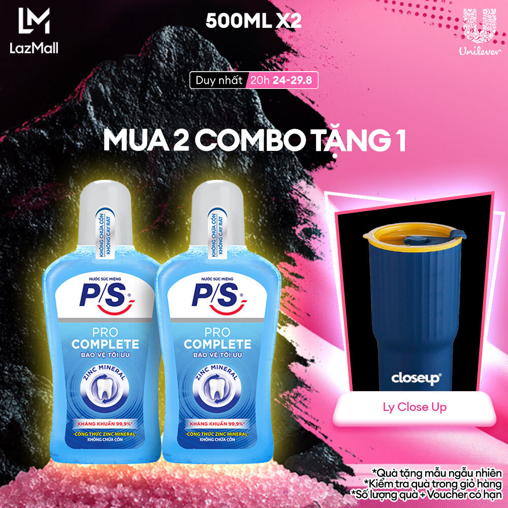 Combo 2 Nước Súc Miệng P/S Zinc Mineral Không Cồn Không Cay Rát Kháng Khuẩn 99.9% Bảo Vệ Răng Miệng Toàn Diện 500Ml/Chai