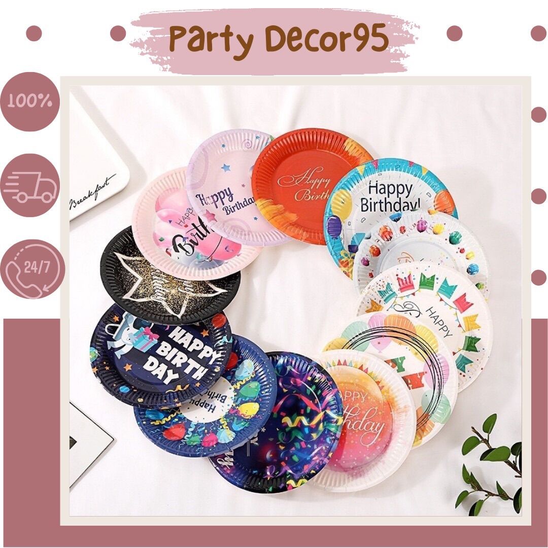 Set 10 đĩa giấy Happy Birthday trang trí sinh nhật