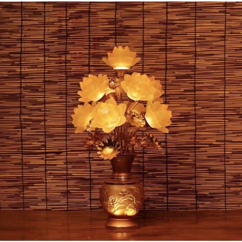 [GIÁ 1 CÂY] ĐÈN LED HOA SEN LƯU LY THỜ CÚNG TRANG TRÍ