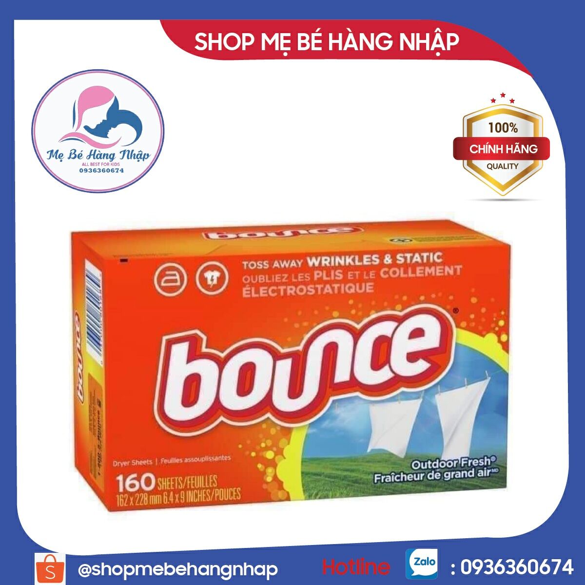 Giấy thơm quần áo Bounce của Mỹ 160 tờ