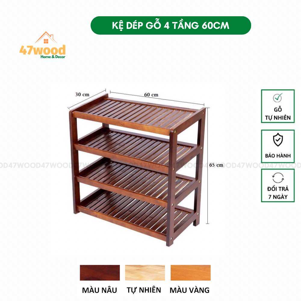Kệ dép gỗ 4 tầng 60cm - Giá đựng giày dép gỗ 47wood