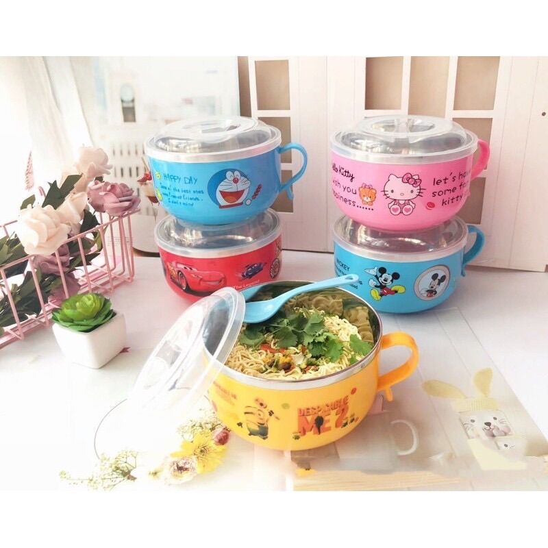 Tô nhựa inox ăn mì Hello Kitty - Doremon Doraemon