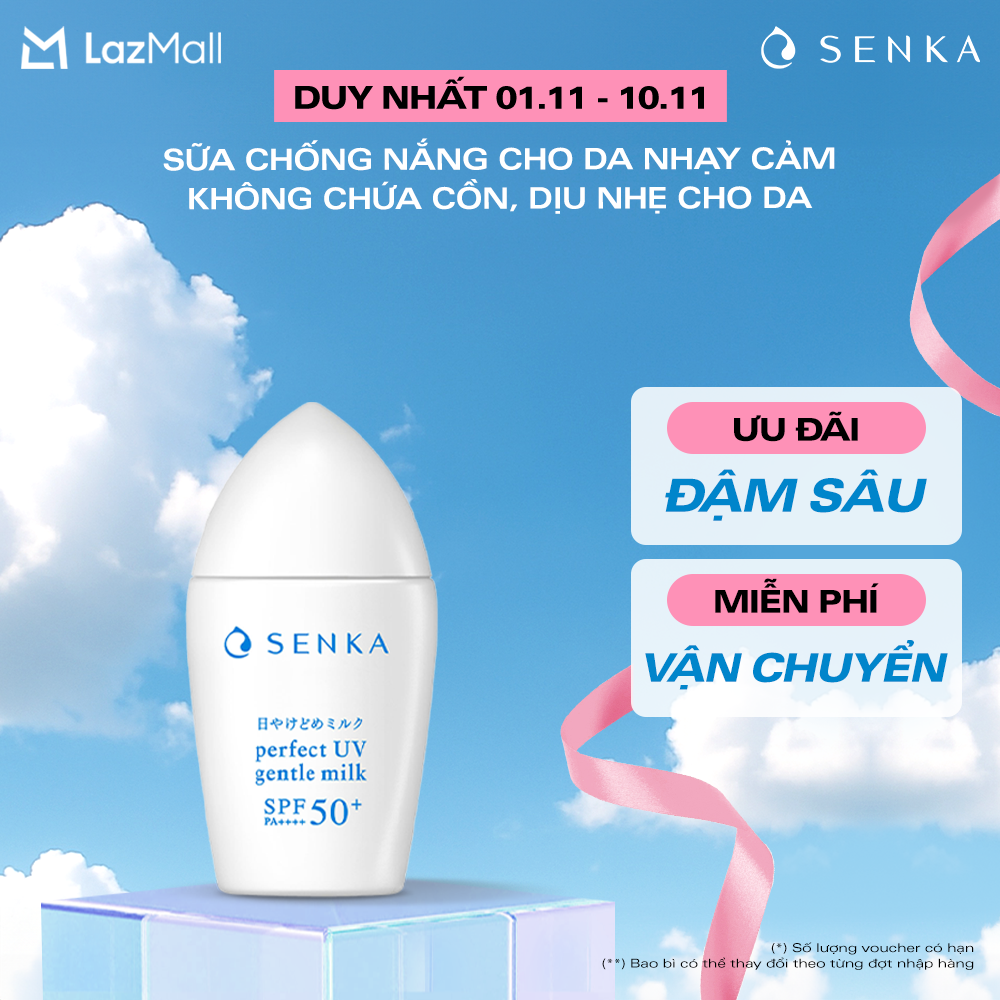 Kem chống nắng Không Cồn cho da nhạy cảm dạng sữa Senka Perfect UV Gentle Milk 40ml
