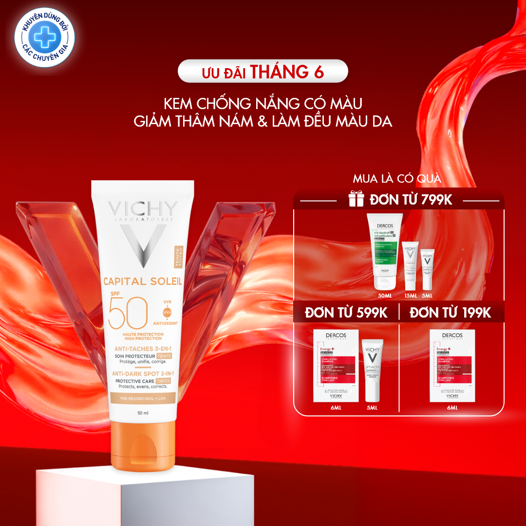 Kem chống nắng giảm thâm nám SPF 50+ Vichy Capital Soleil UVB+UVA Anti Dark Spot 3 in 1