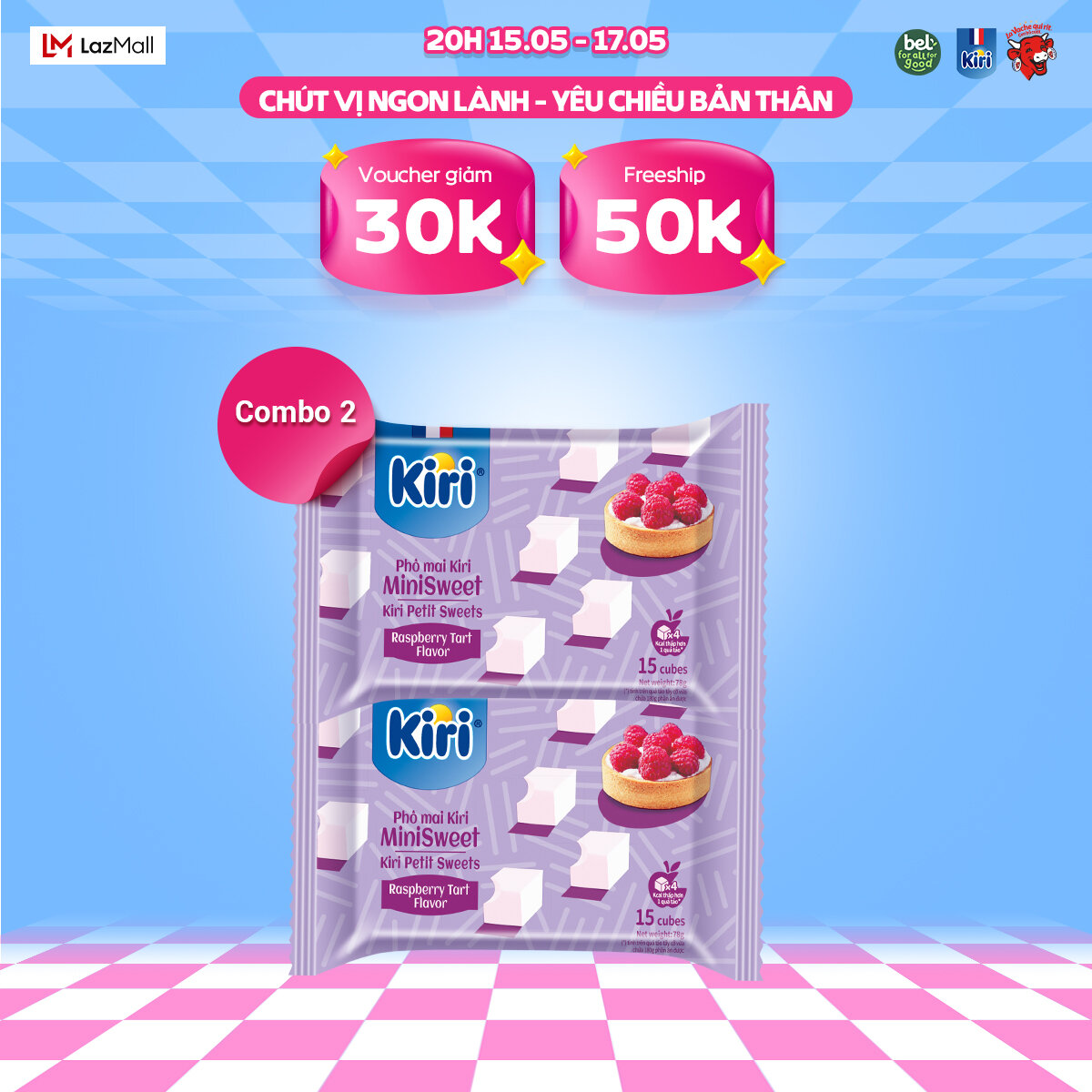 Combo 2 Phô mai Kiri vị mâm xôi 15C 78g